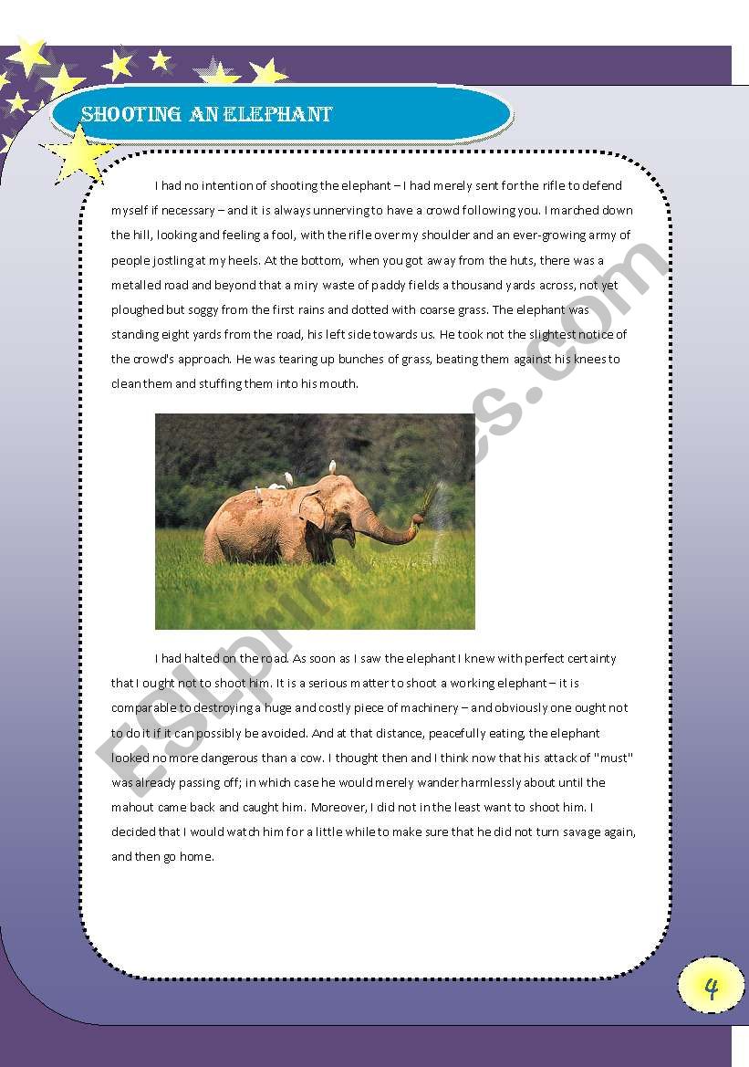 Shooting an Elephant worksheet