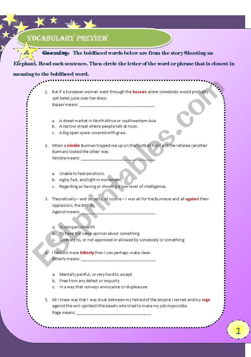  Shooting an Elephant Vocabulary