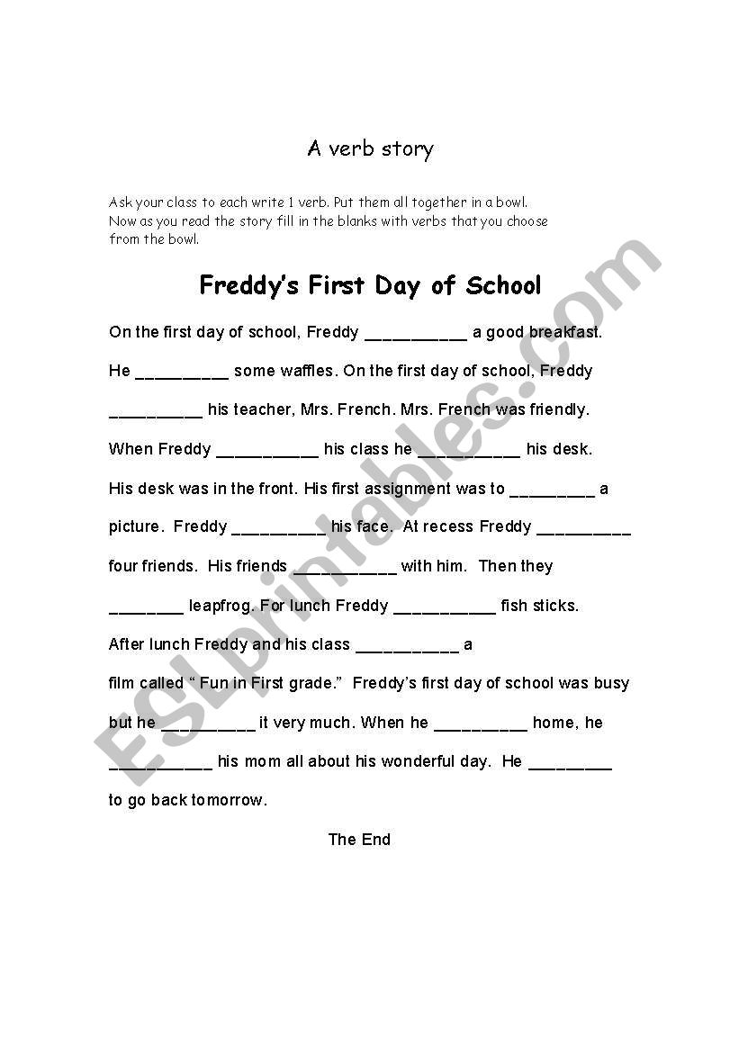 A verb story worksheet