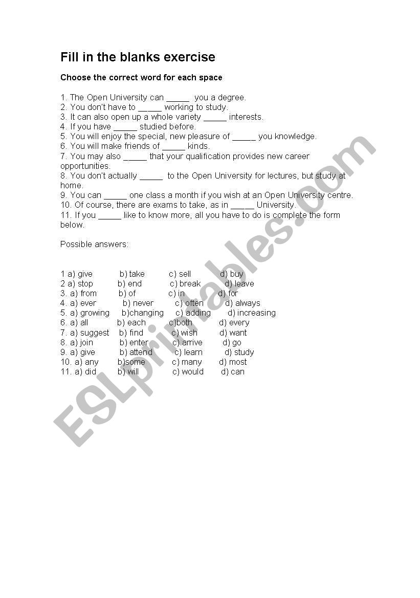 Fill in the blanks  worksheet