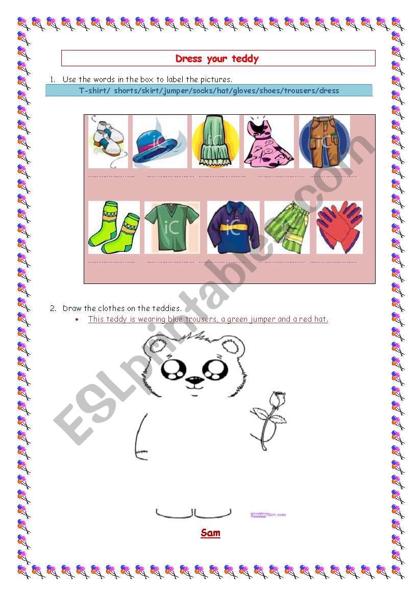 Dress your teddy worksheet