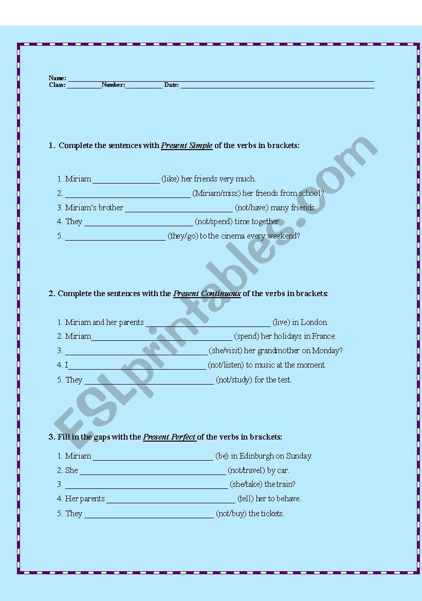 Verb Tenses - Revision Work worksheet