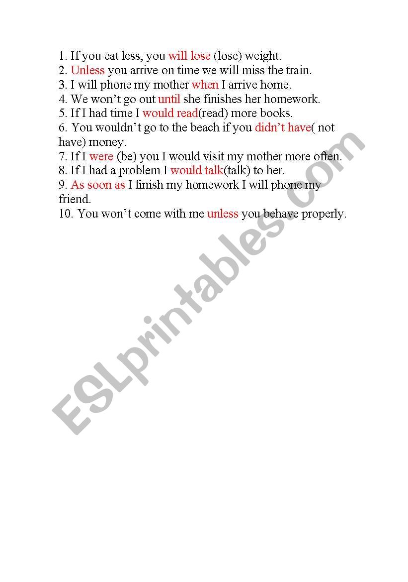 CONDITIONALS TYPE 1-2 worksheet