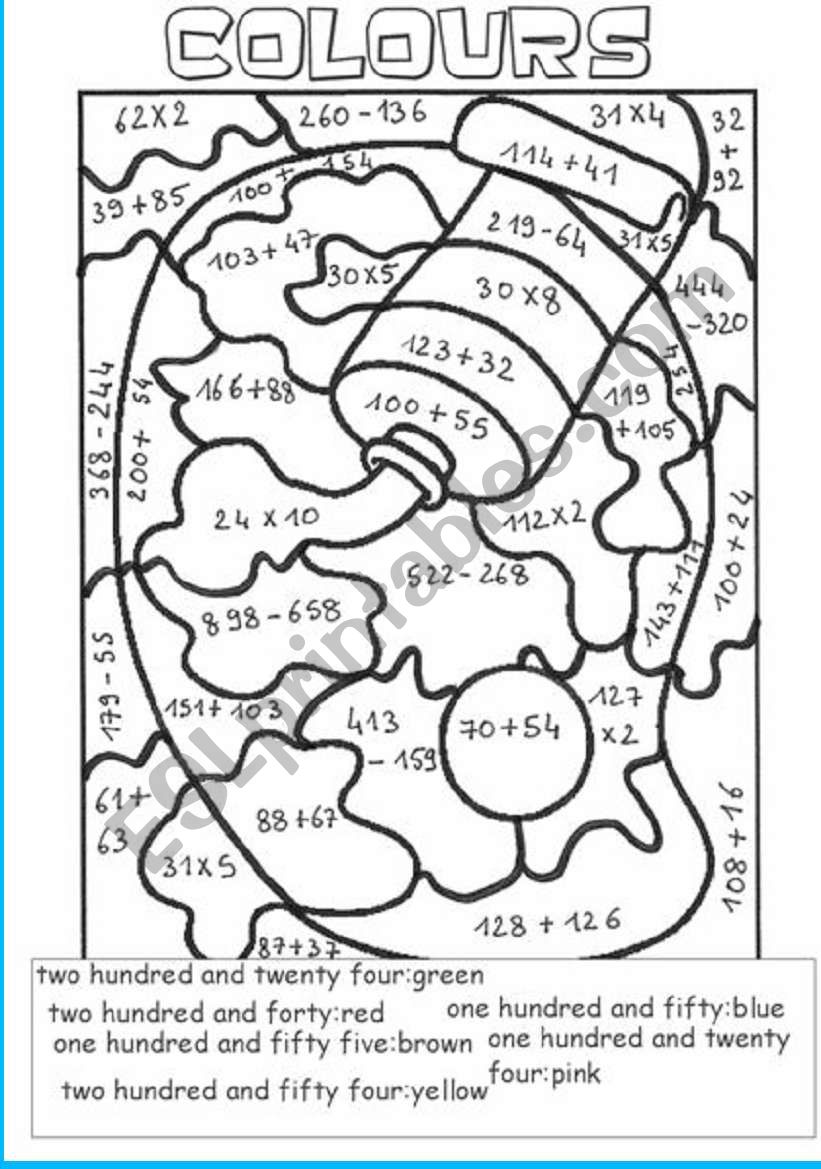 colours with big numbers worksheet