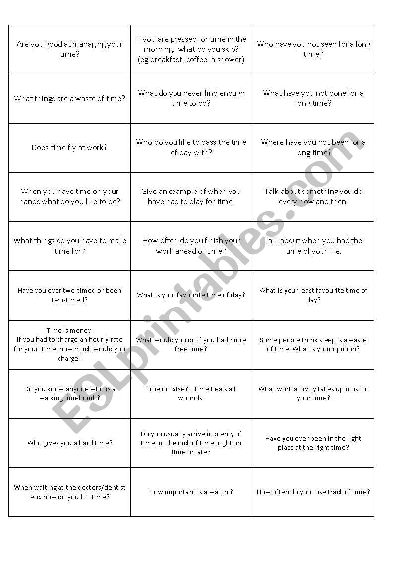 Time conversation cards worksheet