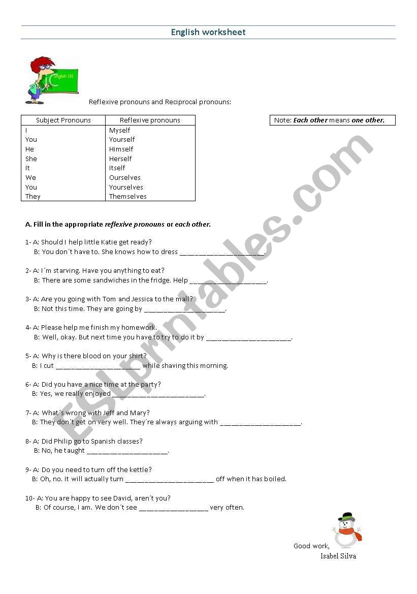 Reflexive pronouns worksheet