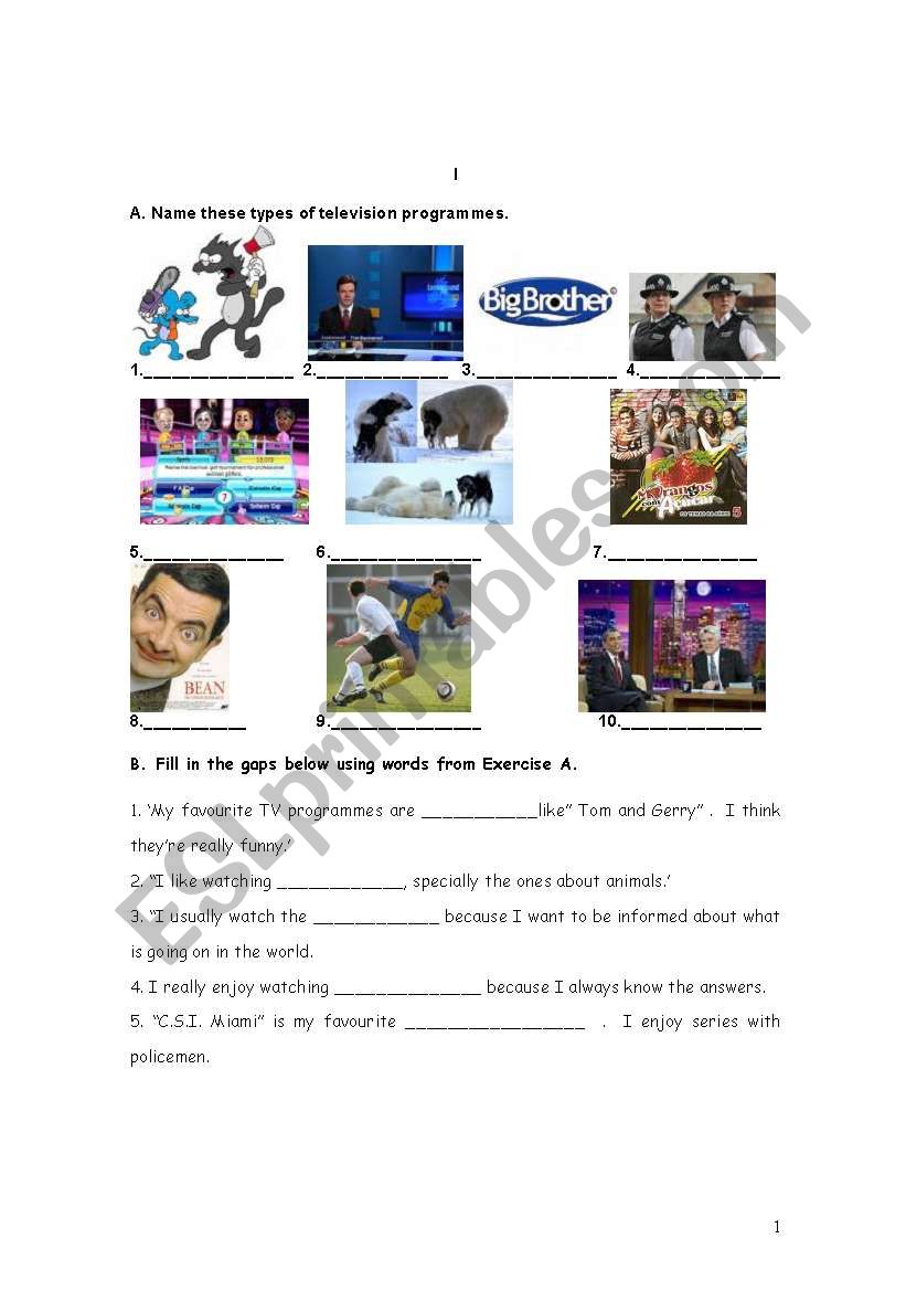 Types Of Tv Programmes Worksheets