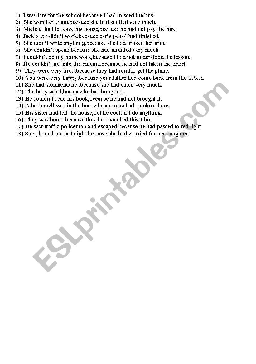 past perfect worksheet