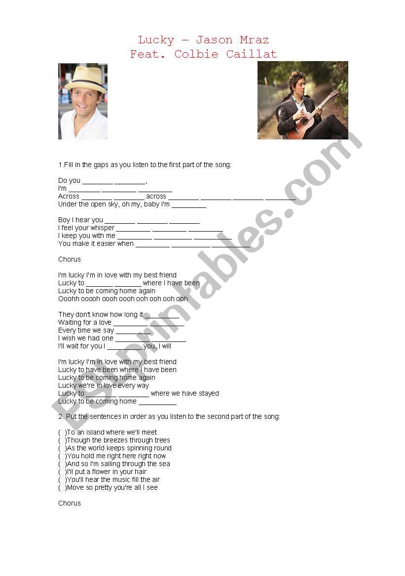 Lucky - Jason Mraz worksheet