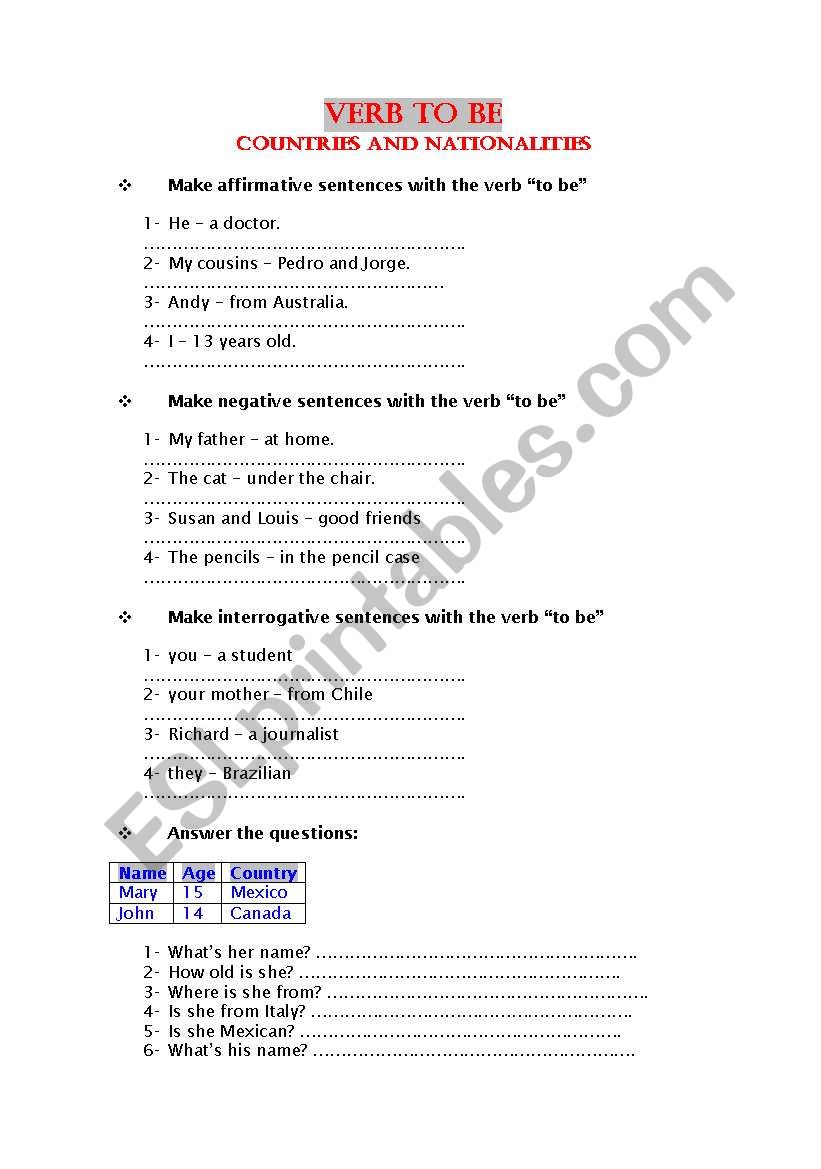 VERB TO BE all forms worksheet