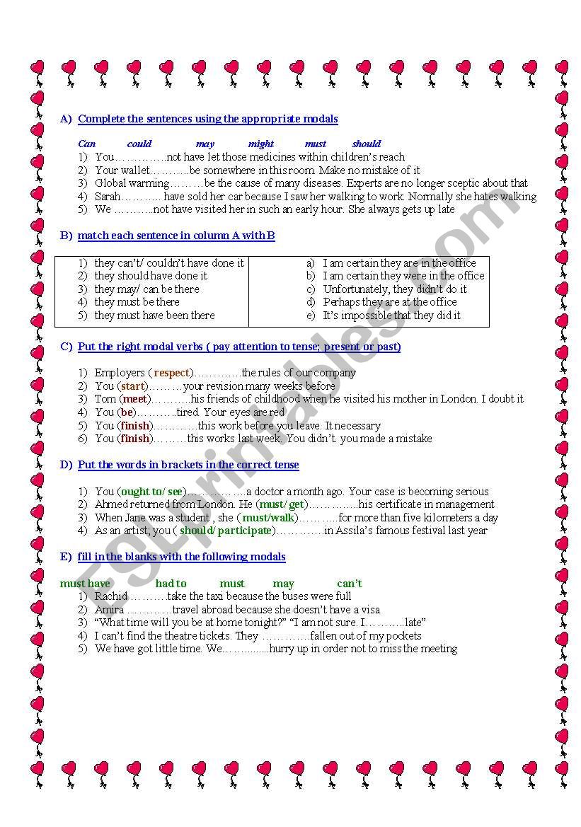 modals worksheet