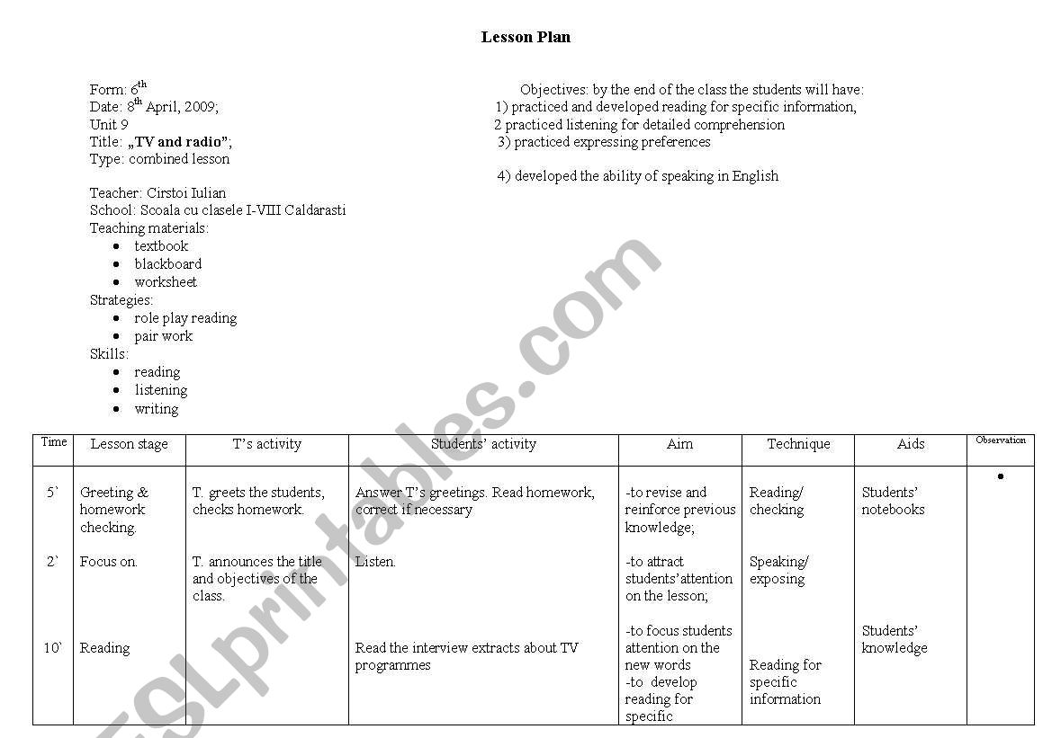 tv and radio worksheet