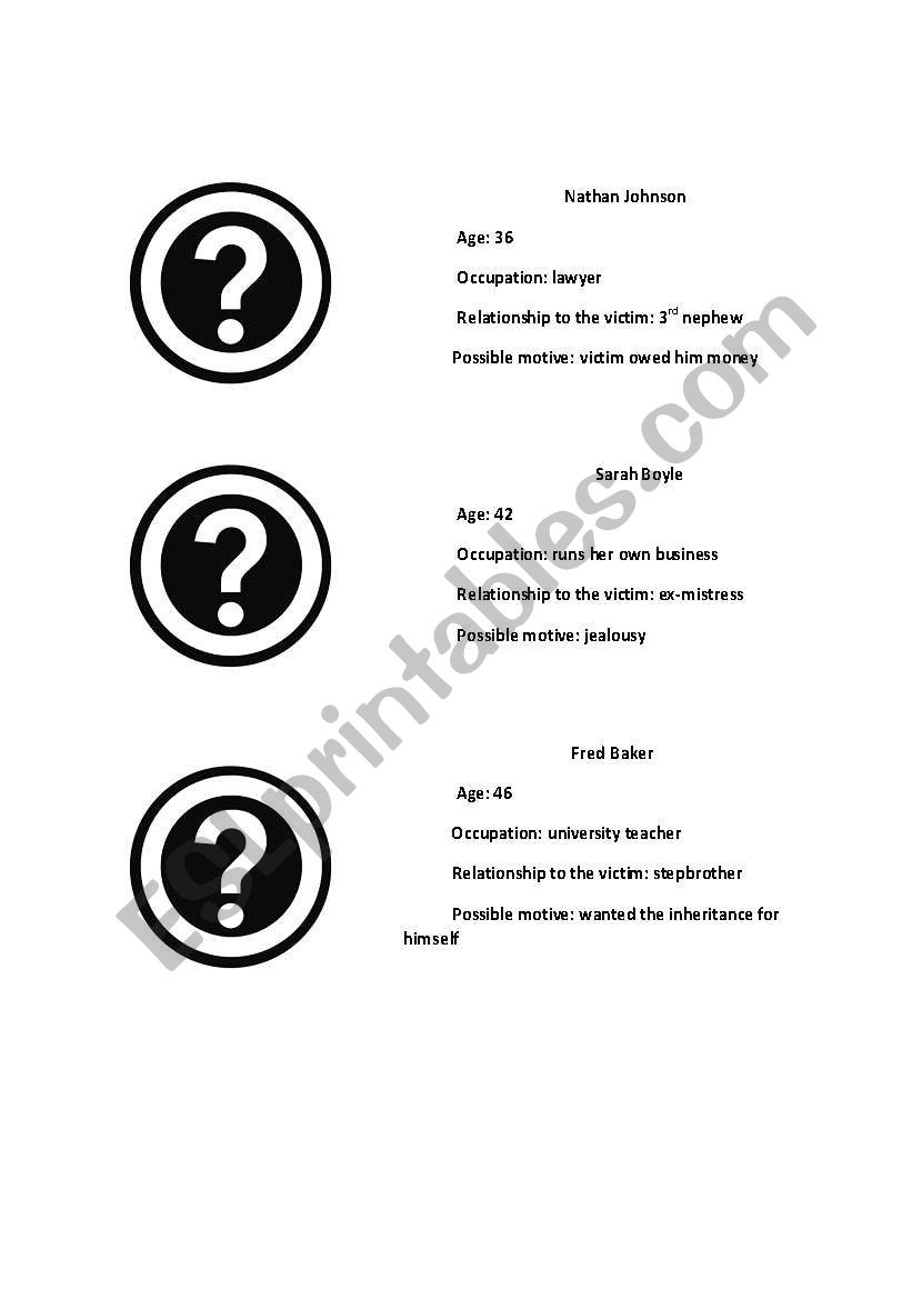 mystery game worksheet