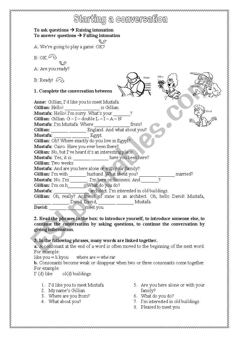 Starting a conversation worksheet