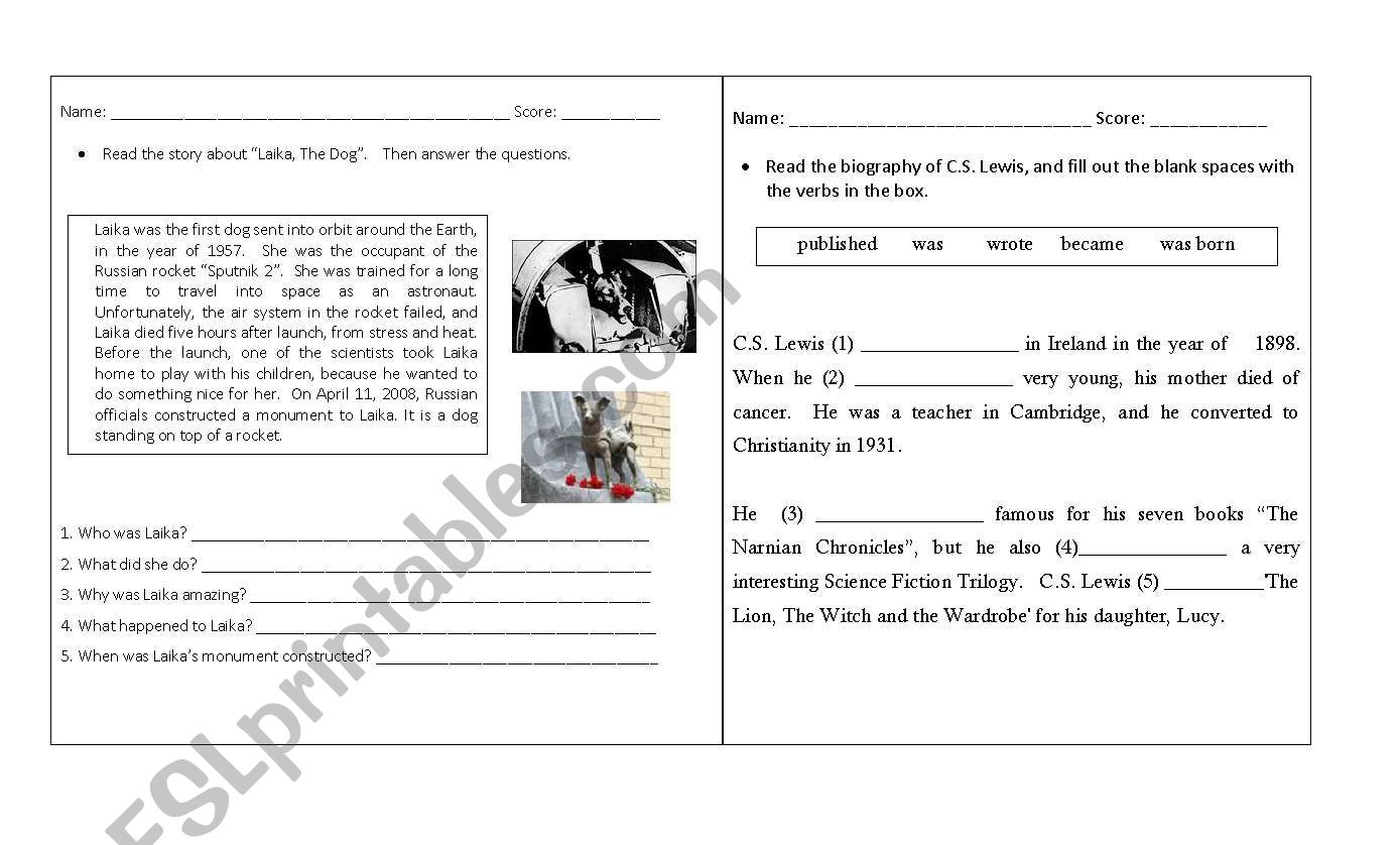 short quizzes worksheet