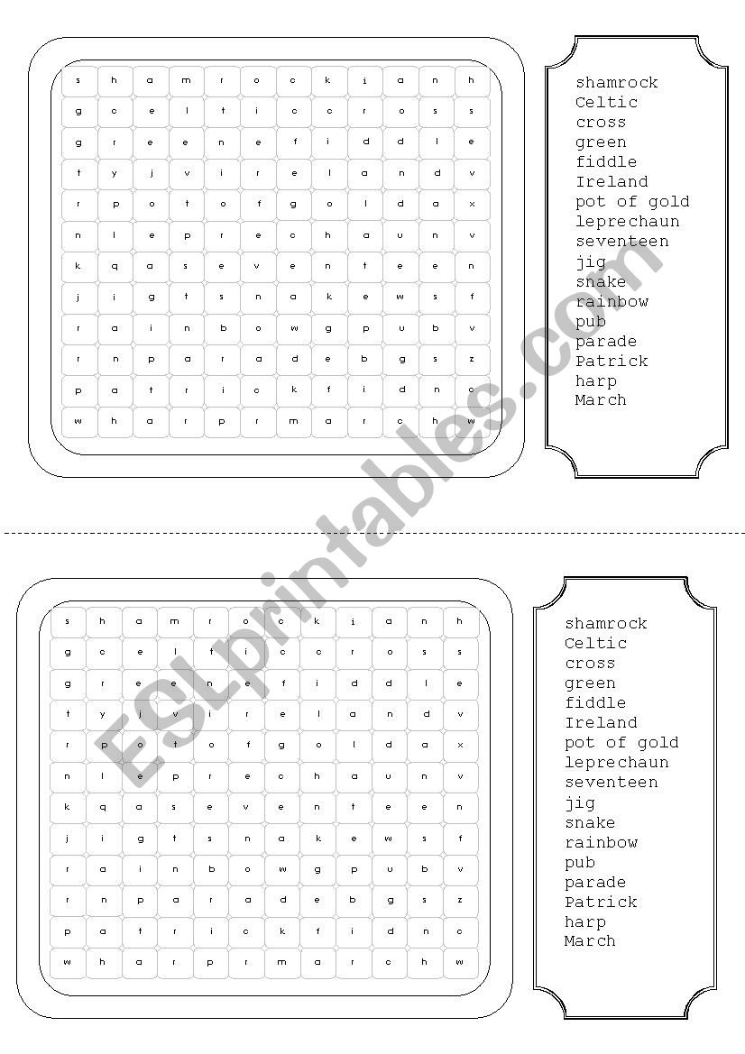 ST PATRICKS DAY WORDSEARCH worksheet