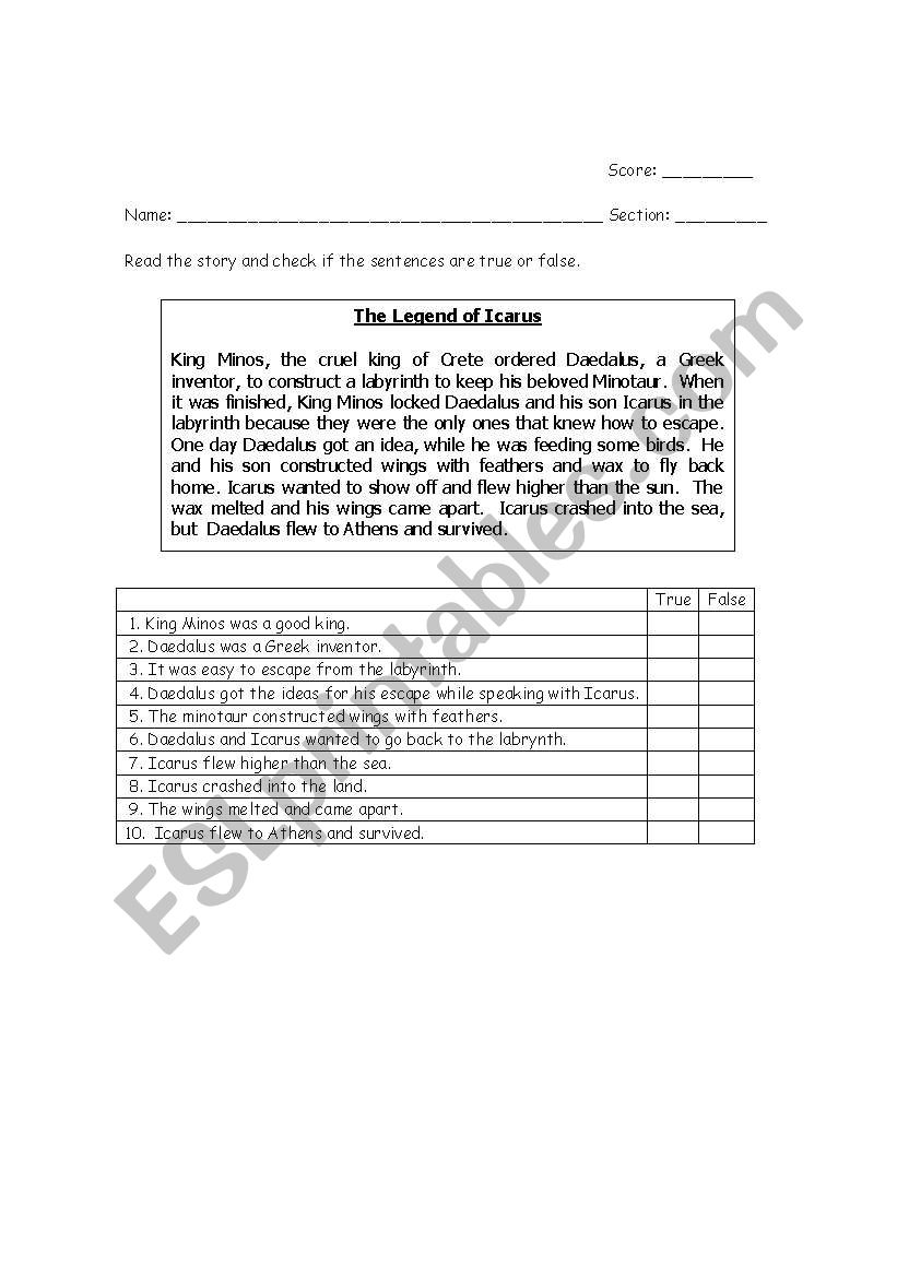 Reading comprehension worksheet