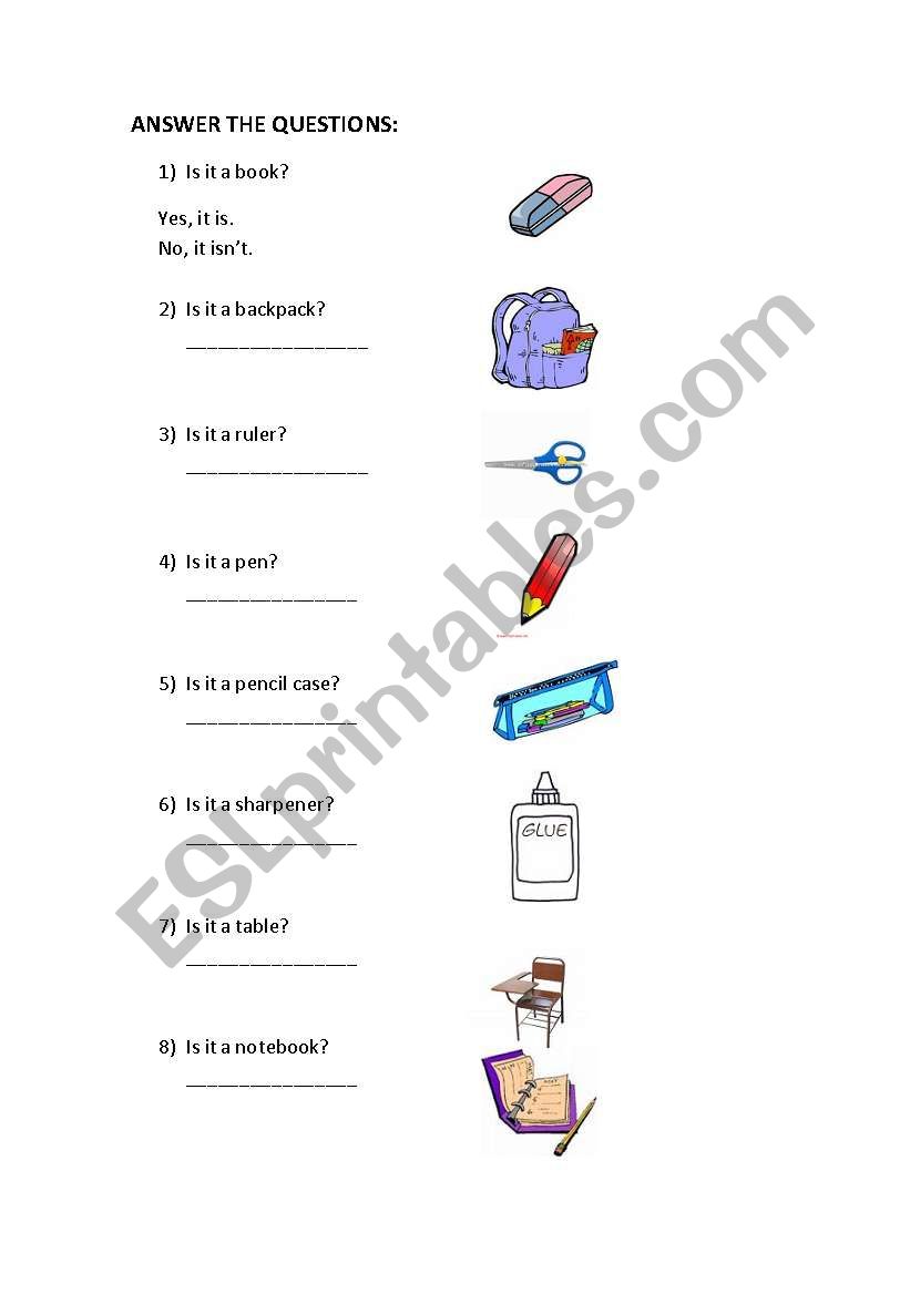 School Supplies questions worksheet