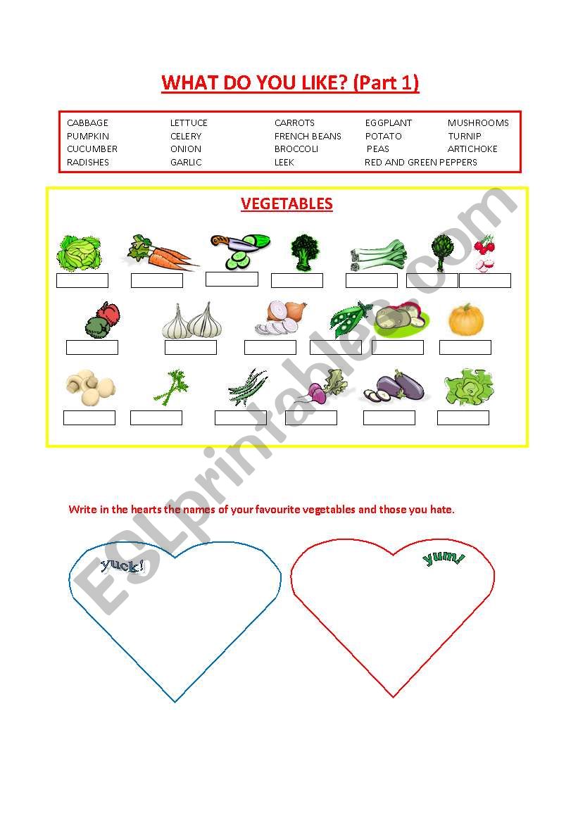 Food (1/6): vegetables worksheet