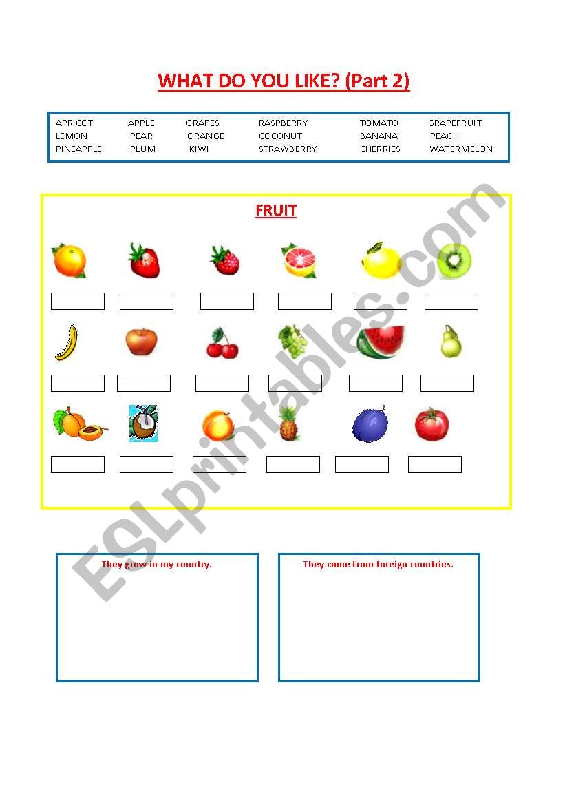 food (2/6) : fruit worksheet