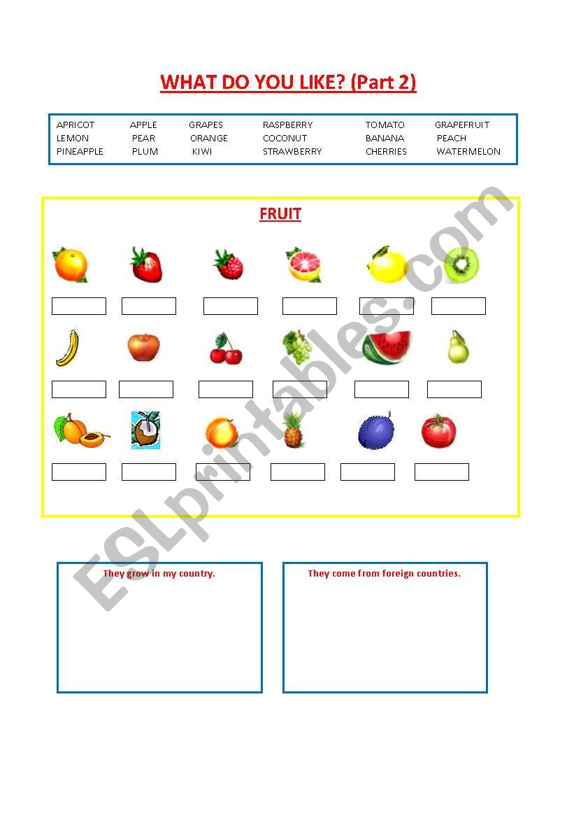 food (2/6) : fruit worksheet