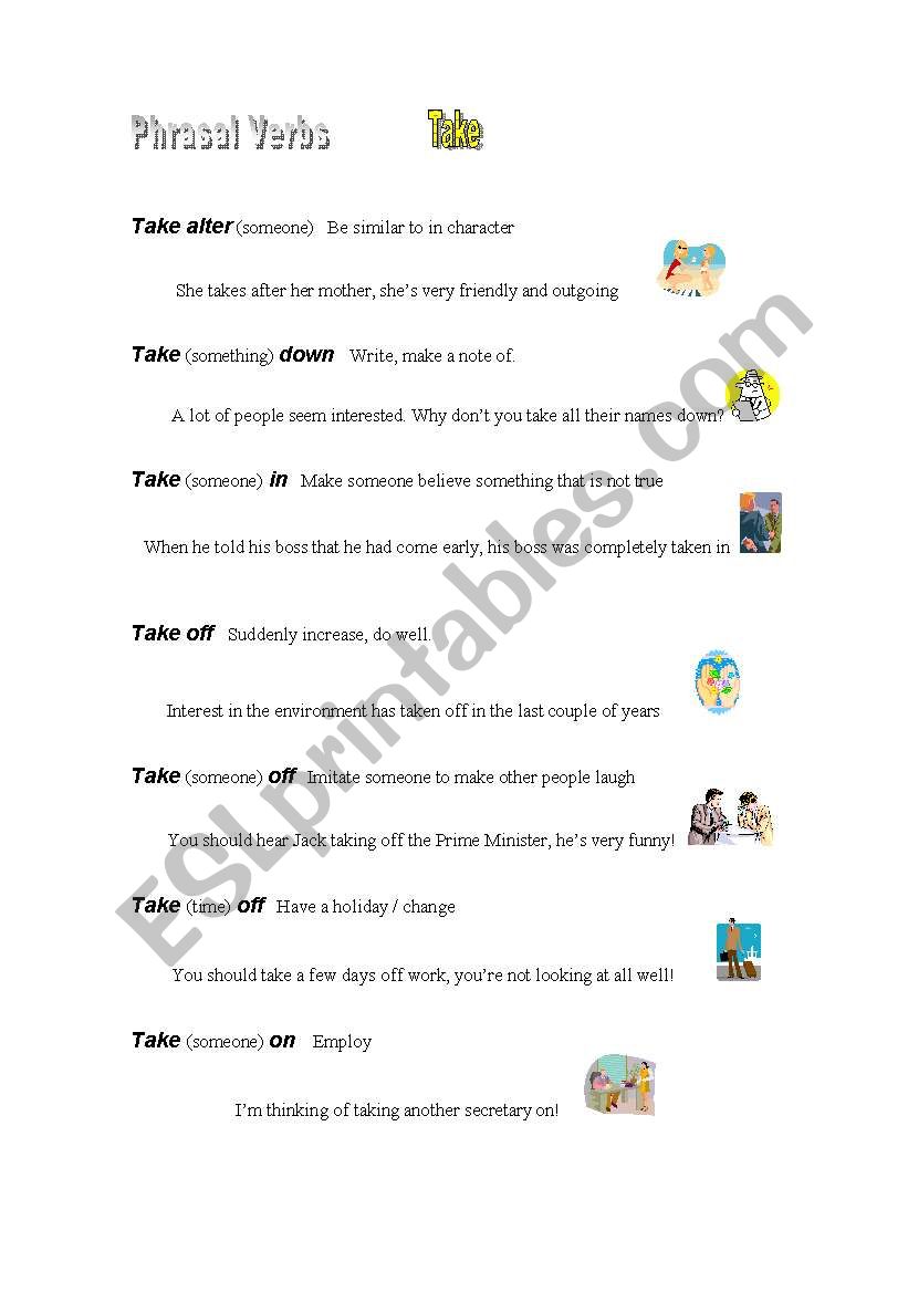 Phrasal verbs with take worksheet