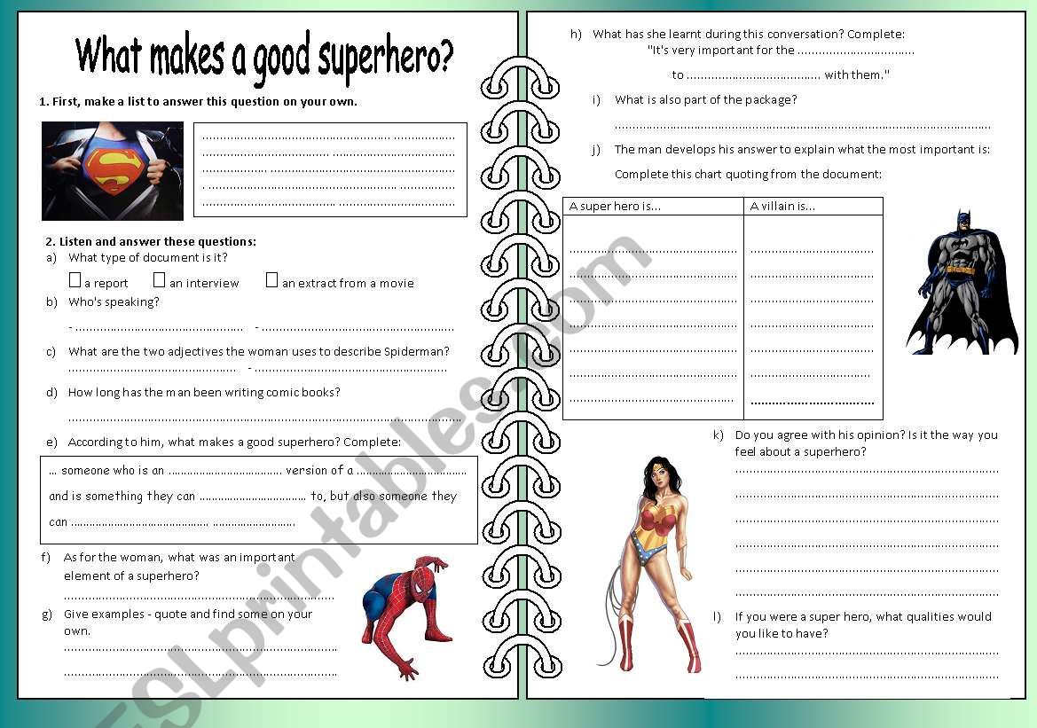What makes a good superhero? worksheet