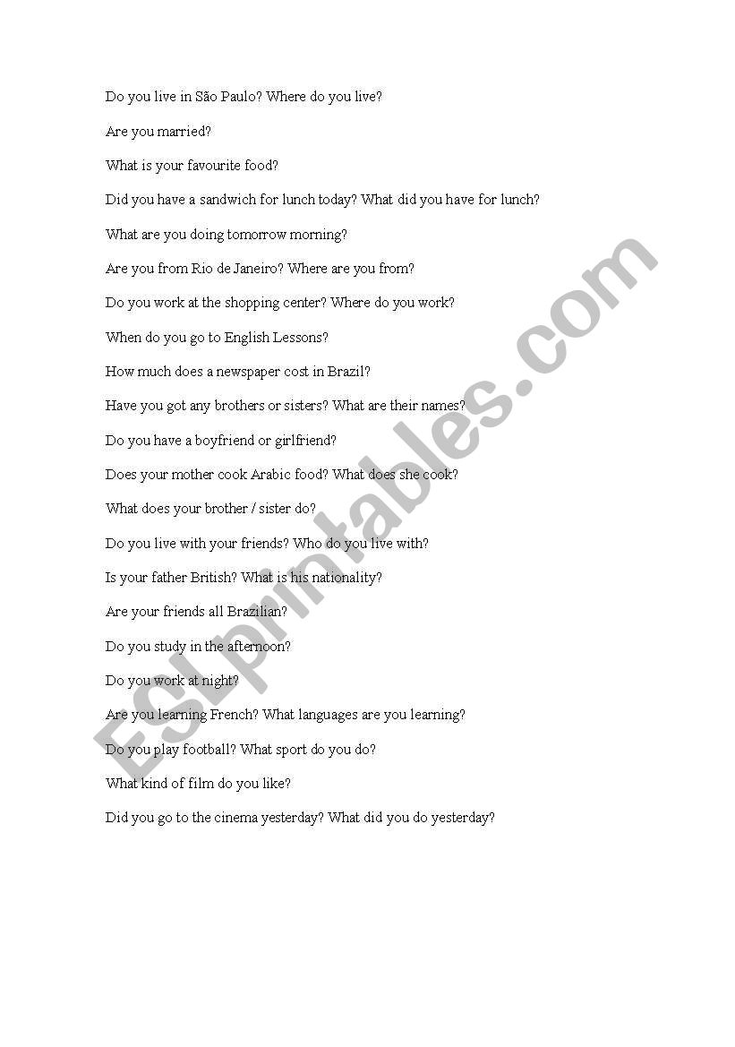 Questions - Verb tenses review