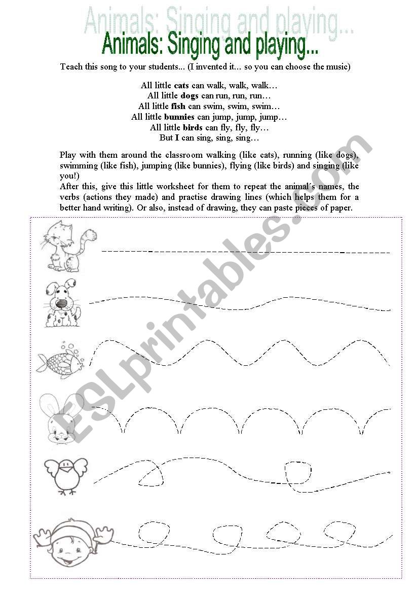 Animals: singing and playing! worksheet