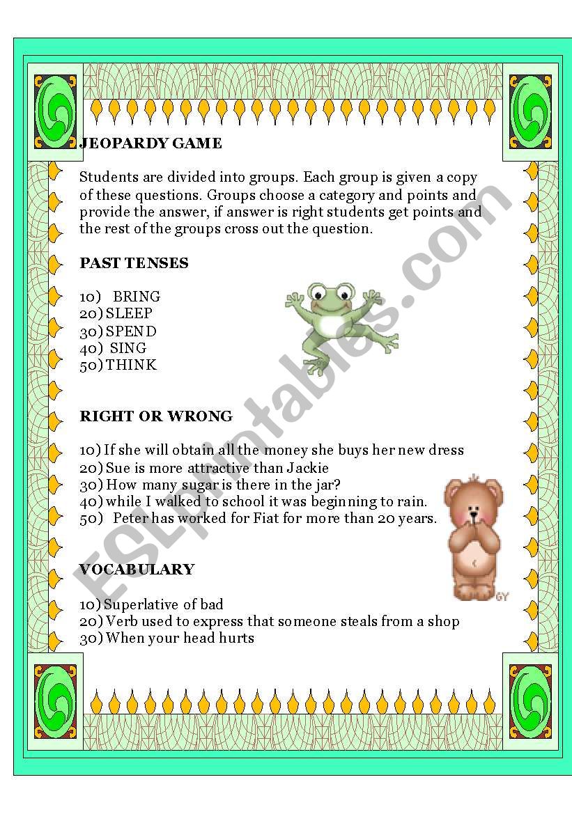 Jeopardy Game Elementary worksheet