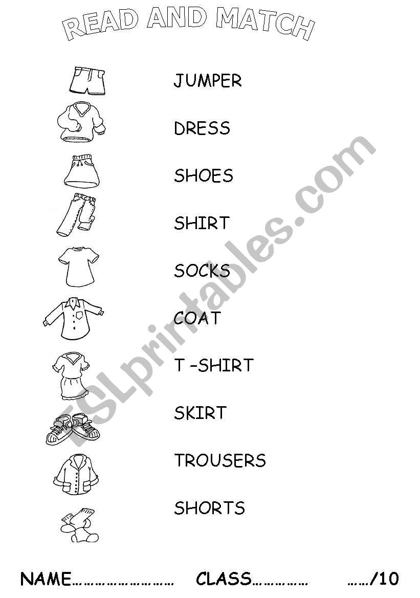 clothes test worksheet