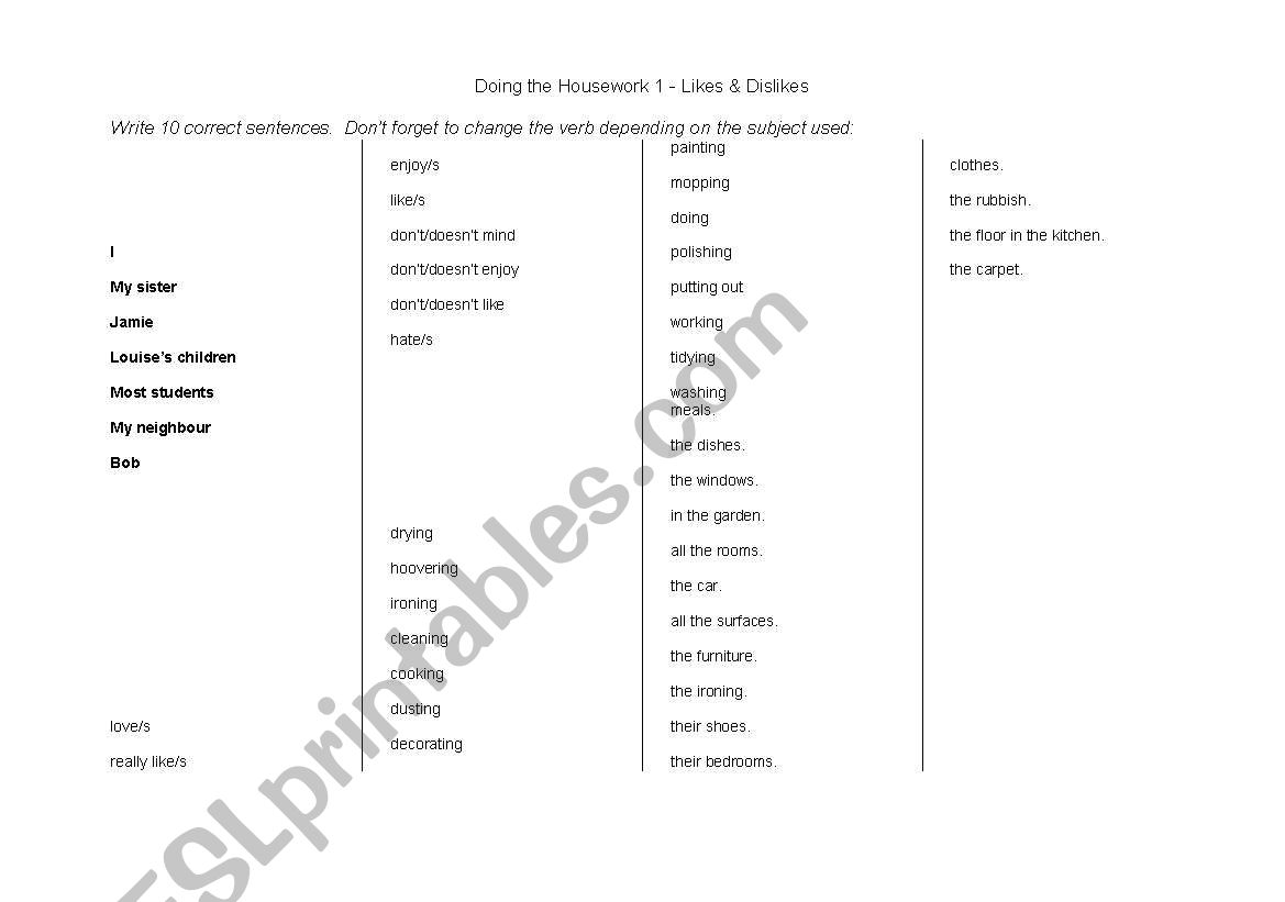 making sentences worksheet