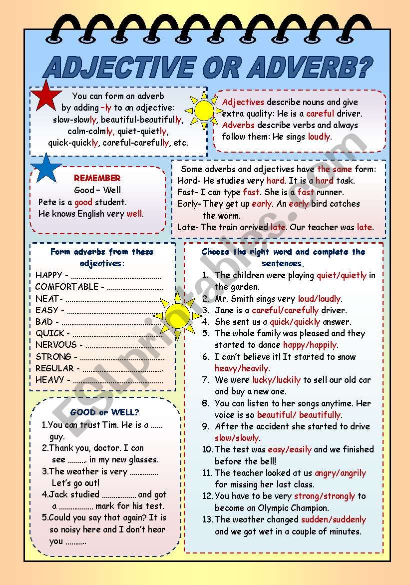 Adjective or Adverb worksheet