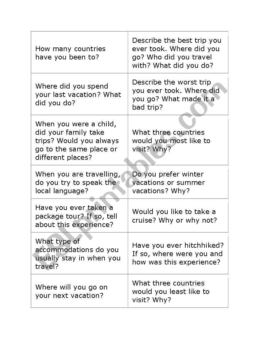 Travel Conversation Cards worksheet