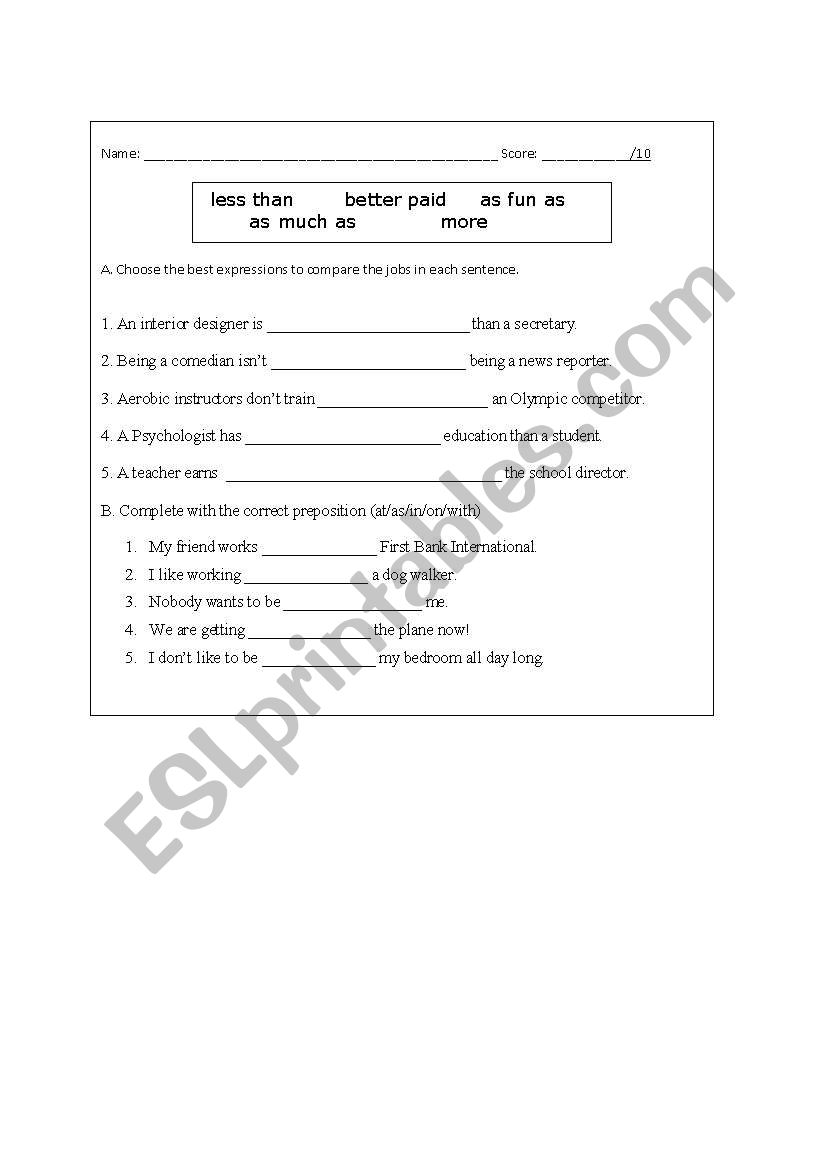 compartives short quiz worksheet