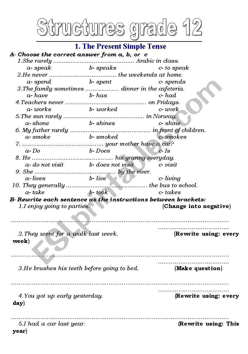 grammar  worksheet