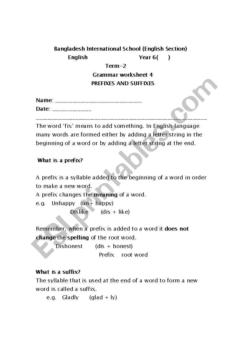 prefixes and suffixes worksheet