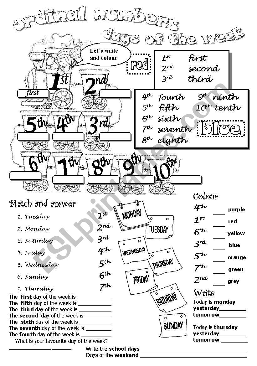 ORDINAL NUMBERS AND DAYS OF THE WEEK