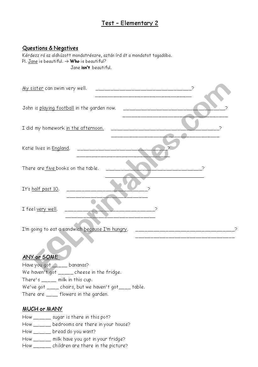 Test - Elementary 2 worksheet