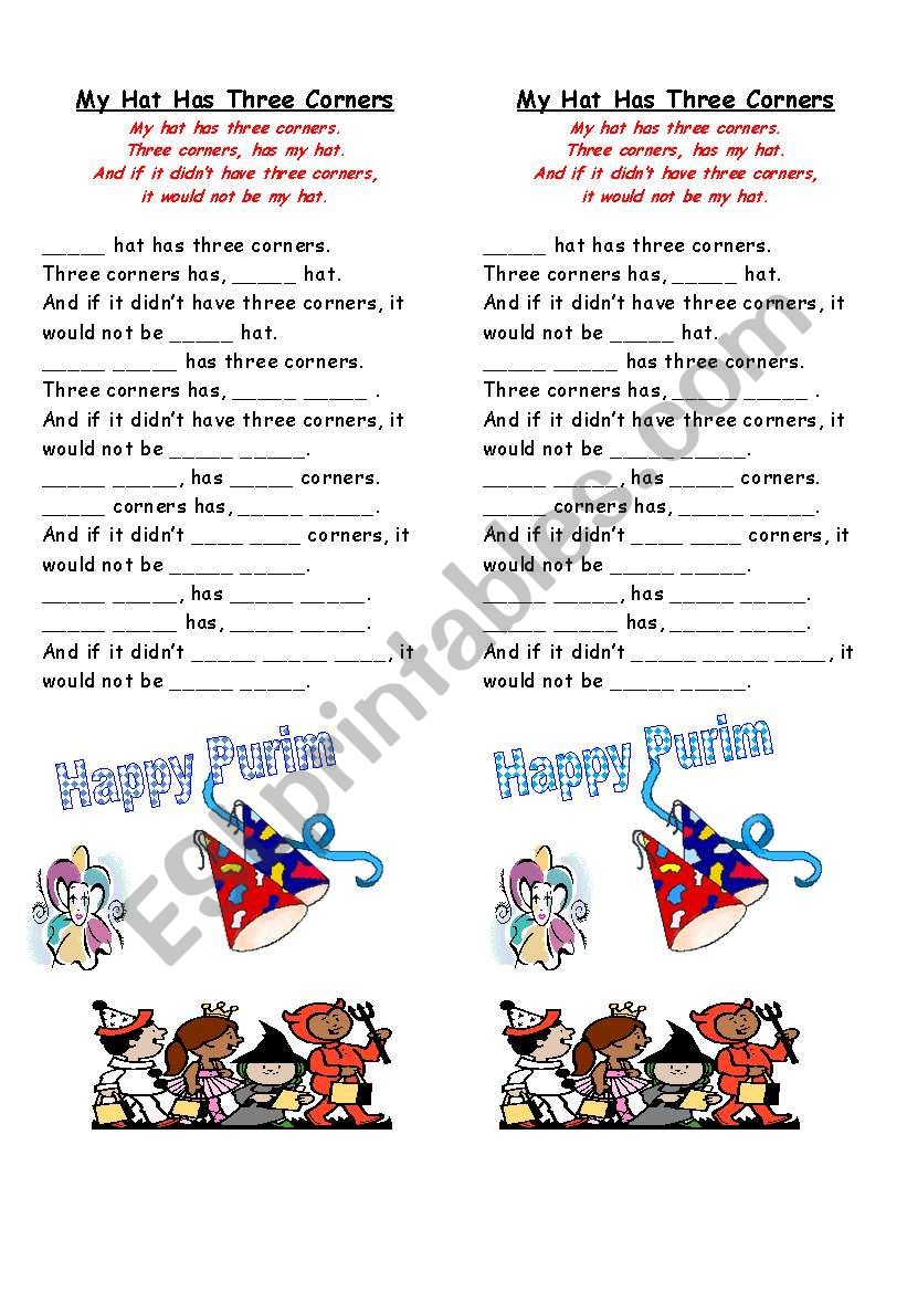 Purim Song worksheet