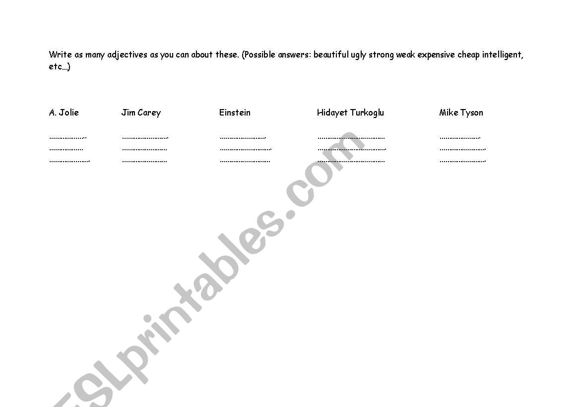 practice adjectives worksheet