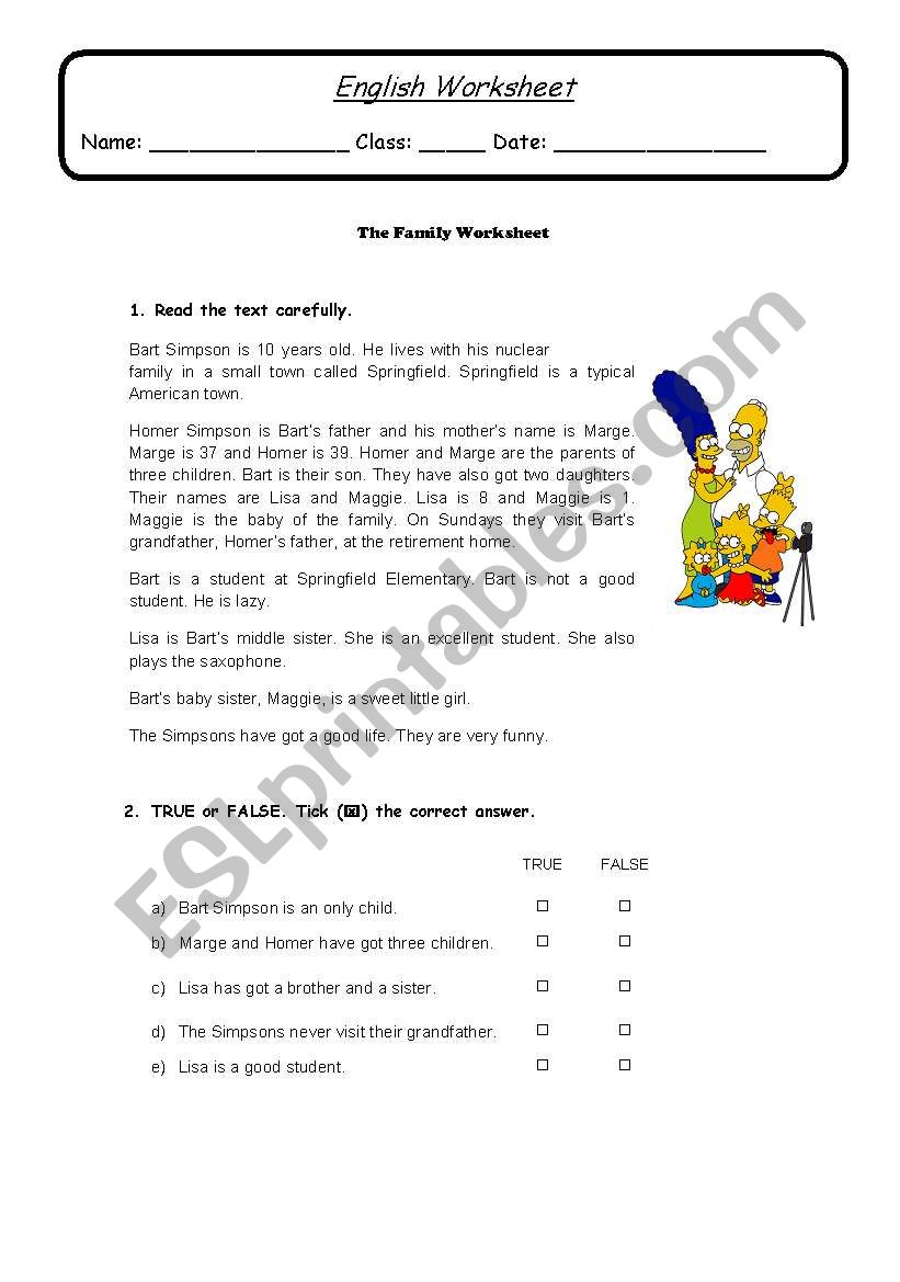 The Simpsons Family worksheet