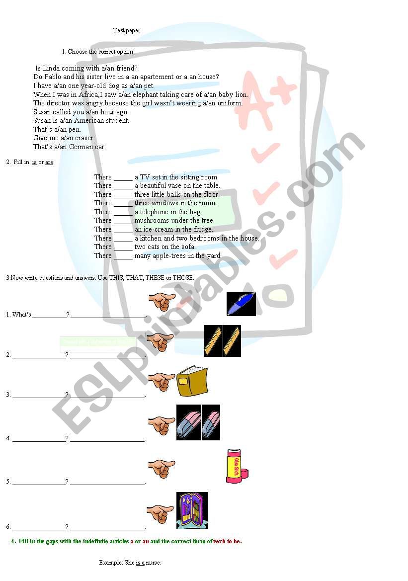 test paper worksheet