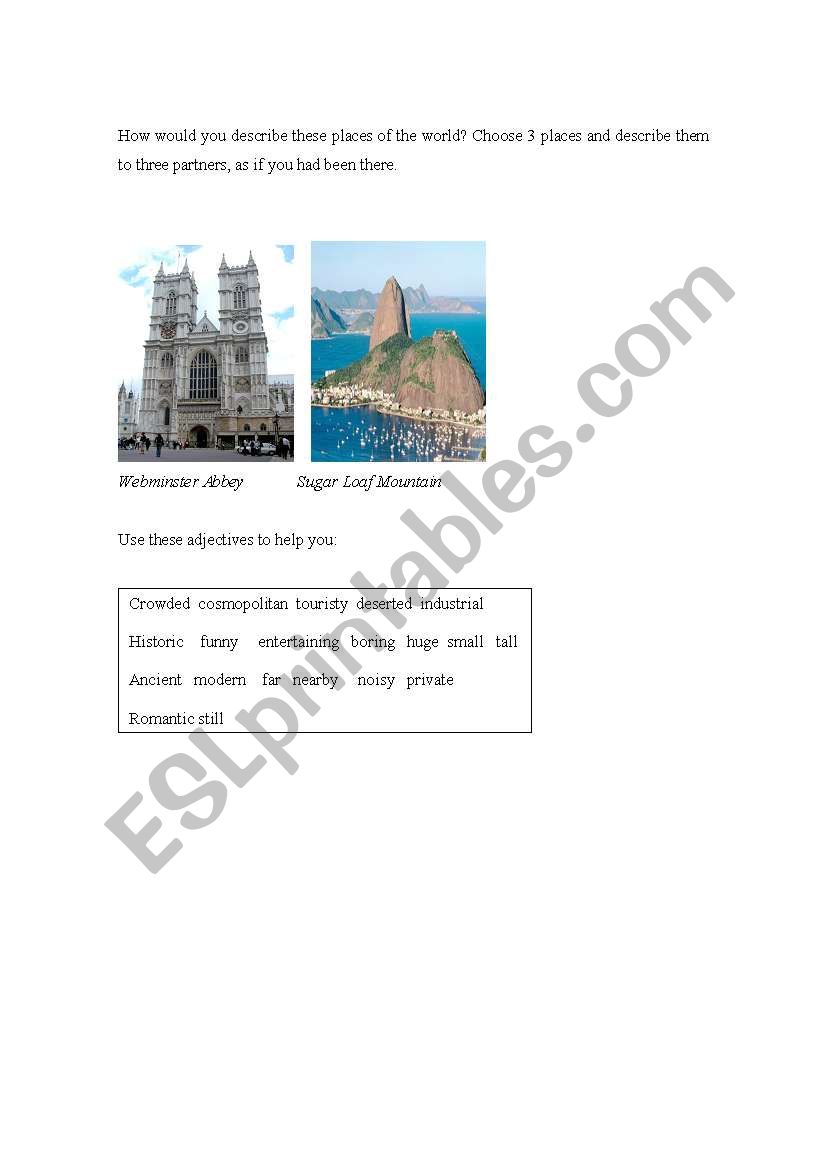 Description of cities worksheet