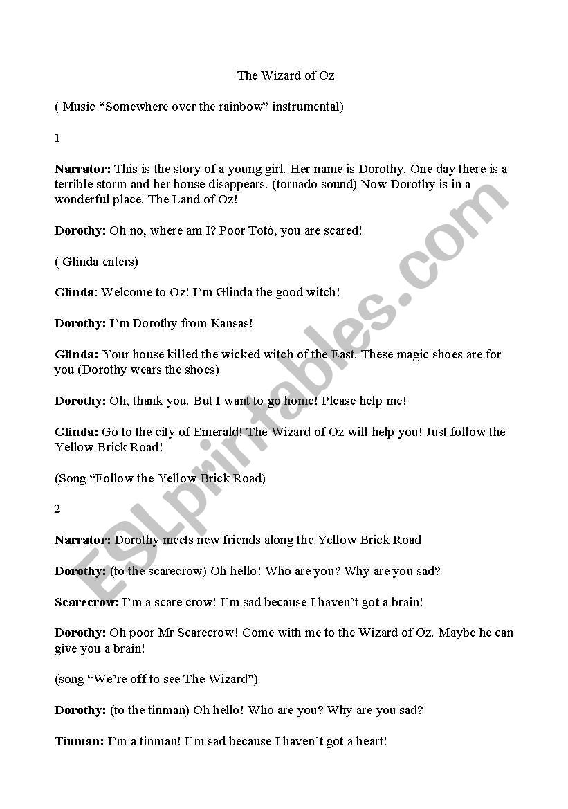 the wizard of oz- script for a play