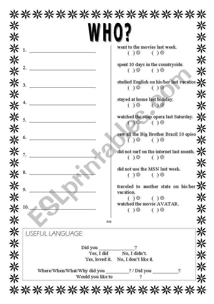 Who? Game - Simple Past worksheet