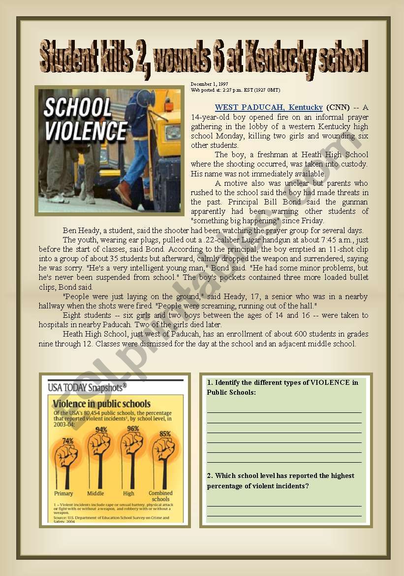 School Violence worksheet