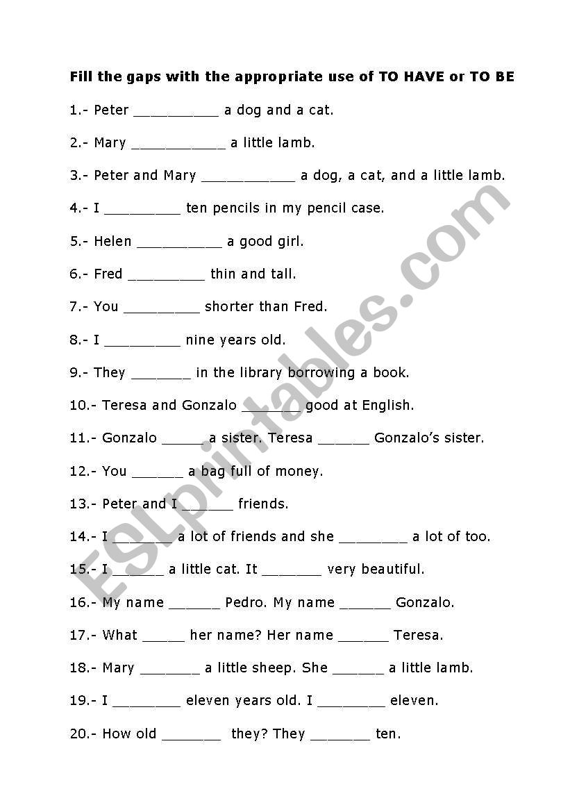 To have and To Be worksheet