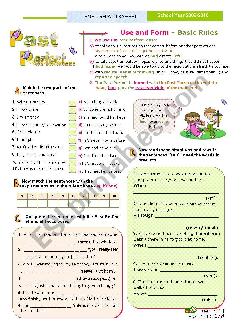 Verb Tenses - Basic Rules: Use and Form + Practice (2) - The Past Perfect Tense