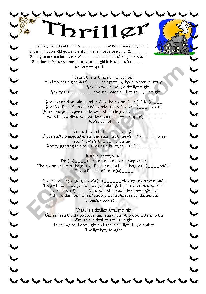 Thriller - Michael Jackson worksheet